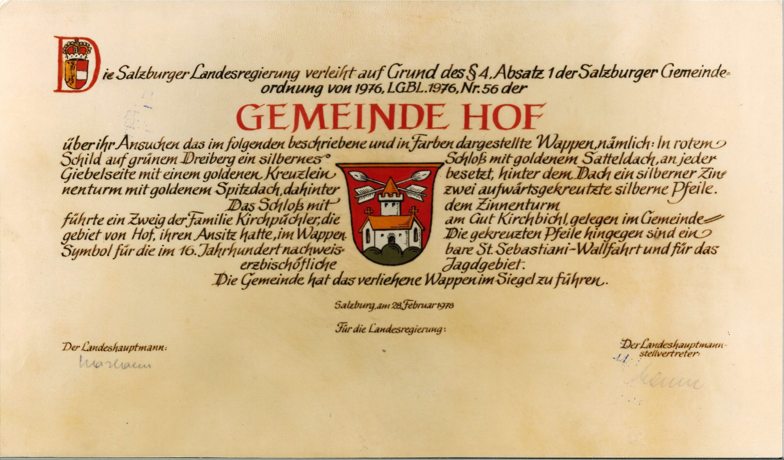(c) Gemeinde Hof bei Salzburg Wappen Hof